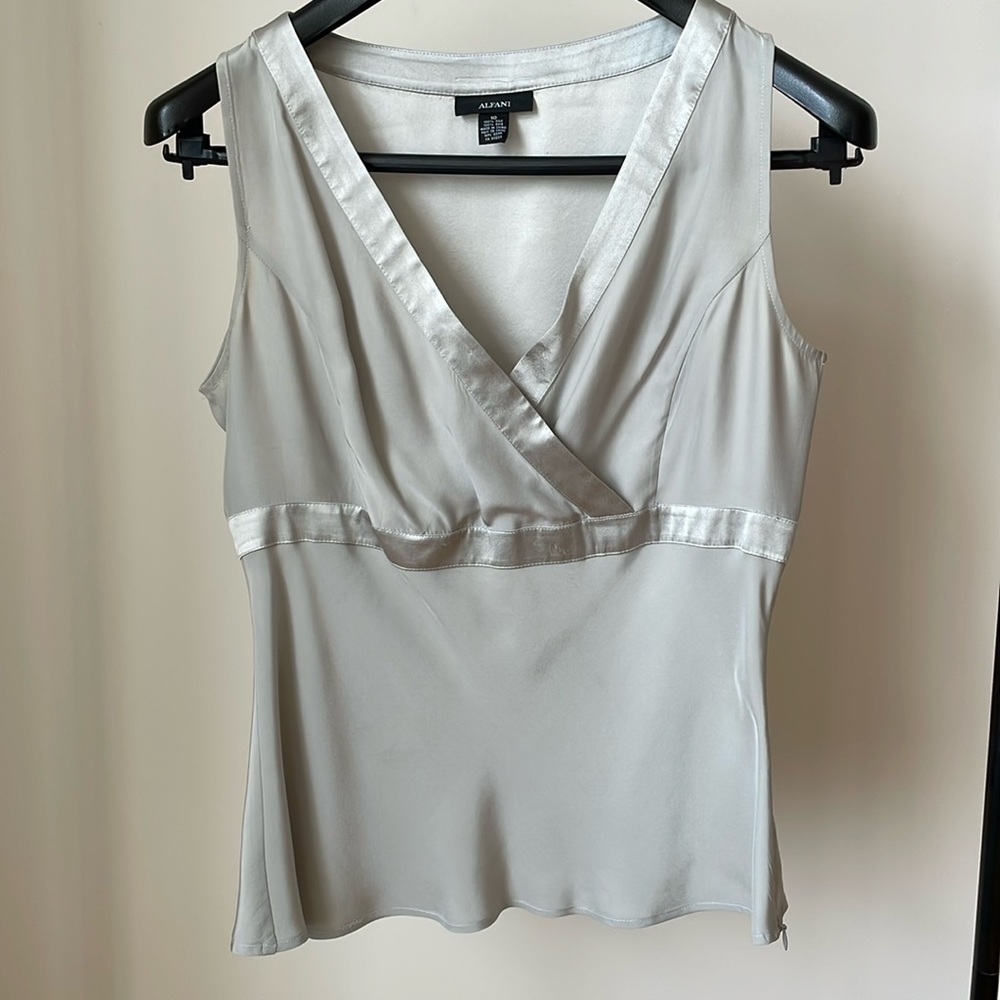 Silver sleeveless top.